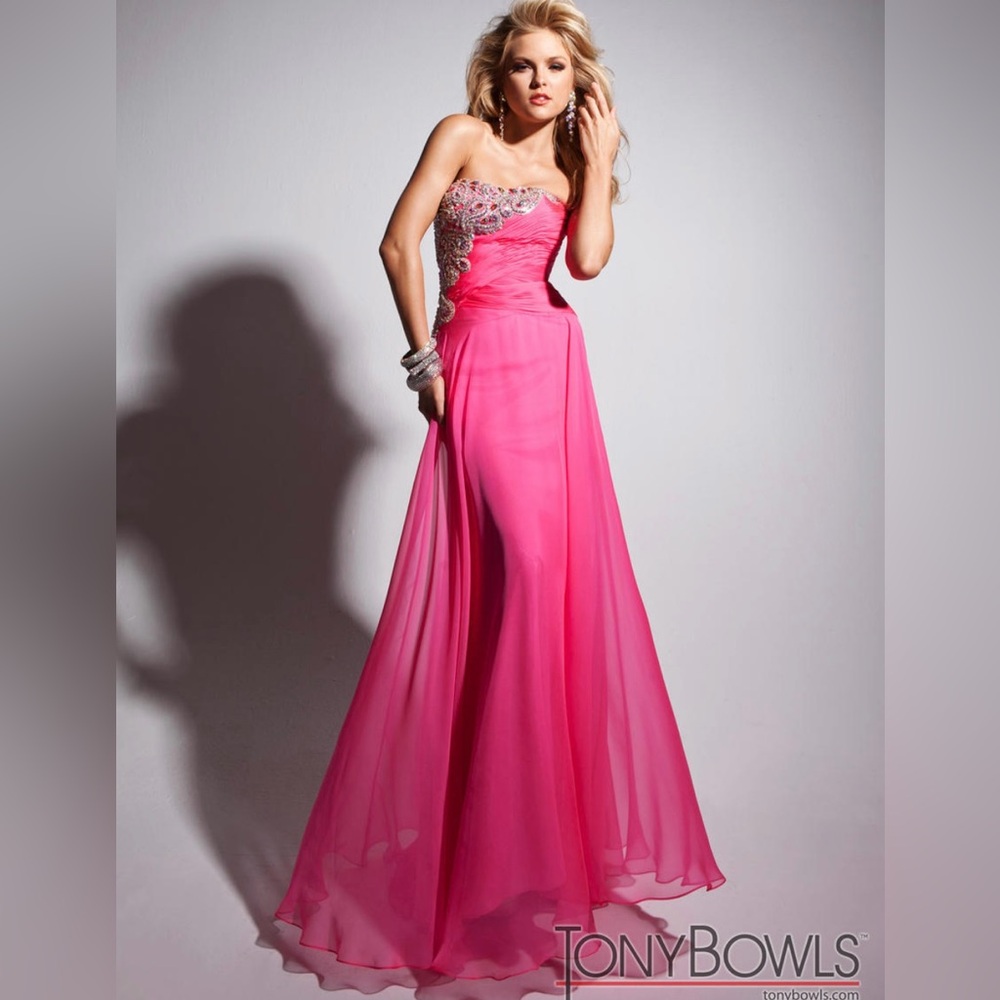 Tony Bowls Pink strapless Embellished Gown